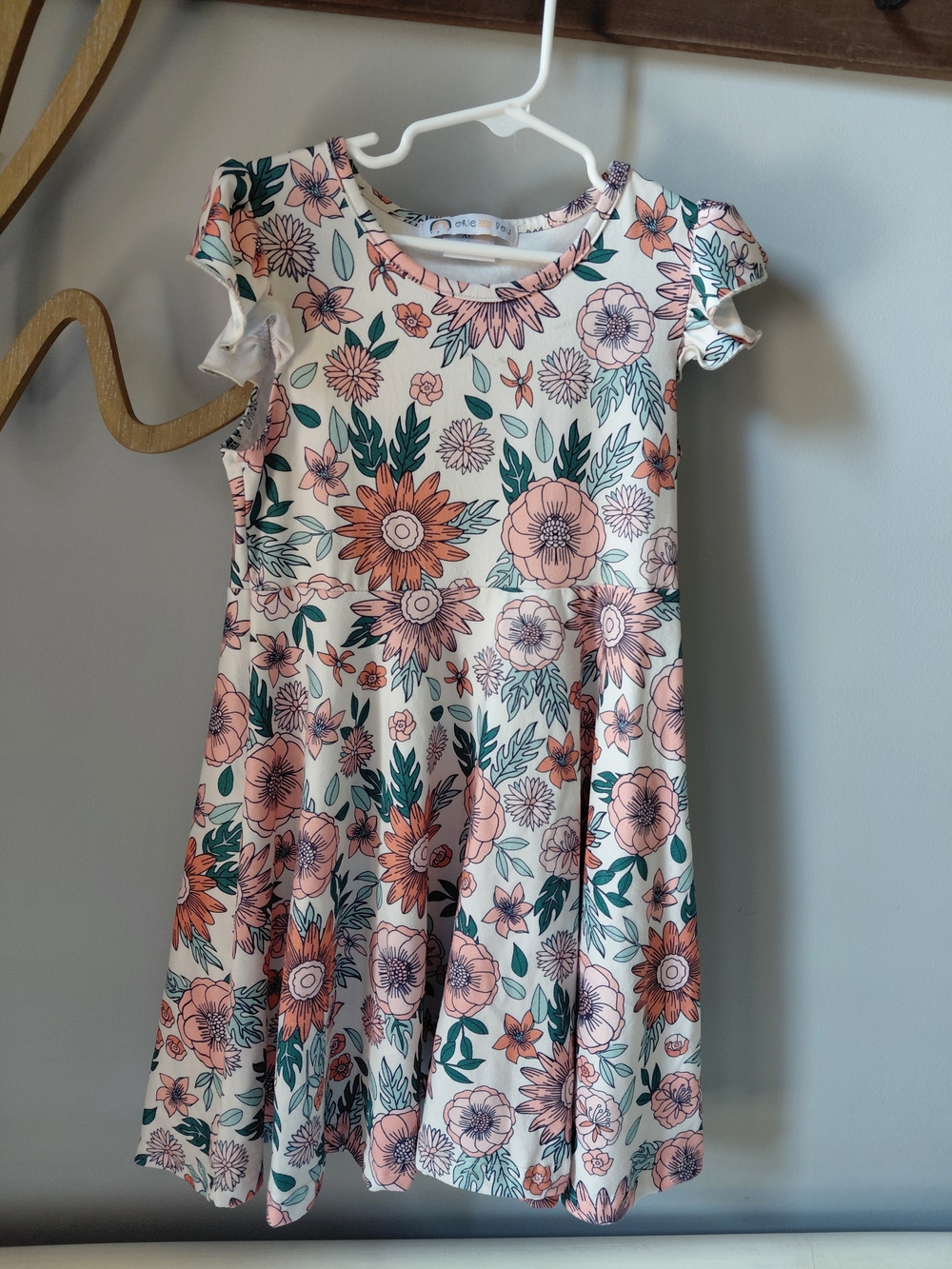 Floral Fit-and-Flare Girls Dress - Cream with Pink & Green Floral Print